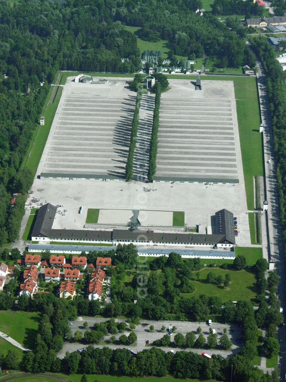 Aerial image Dachau - Blick auf die Gedenkstätte des ehem. KZ Konzentrationslagers Dachau