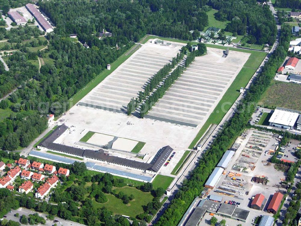 Aerial photograph Dachau - Blick auf die Gedenkstätte des ehem. KZ Konzentrationslagers Dachau