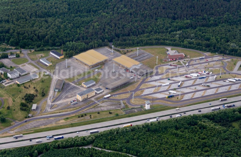 Aerial photograph Morsleben - View of the Memorial of German division in Morsleben in Saxony-Anhalt. At the time of the Division of Germany the border crossing Marienborn / helmstedt was here between the GDR and the Federal Republic of Germany