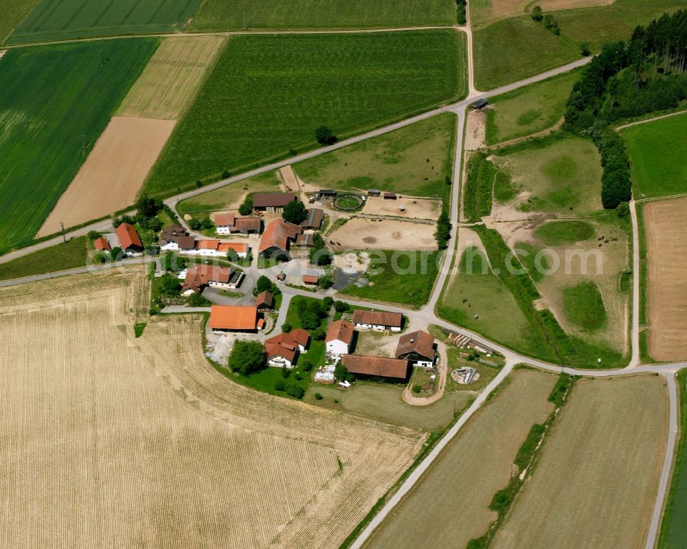 Aerial photograph Ascha - Homestead and farm outbuildings on the edge of agricultural fields in Ascha in the state Bavaria, Germany