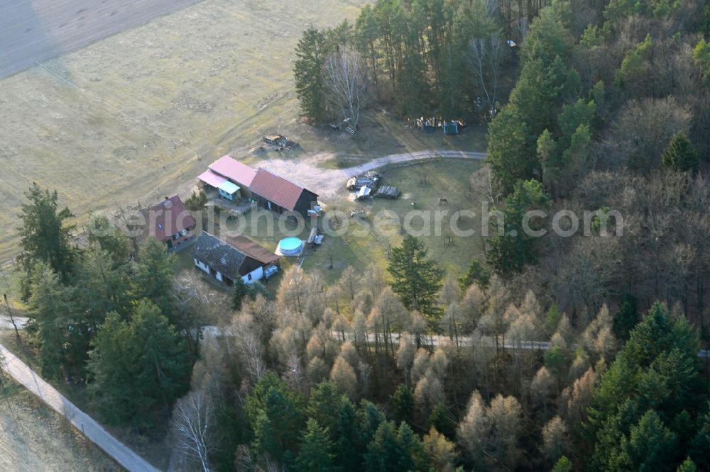 Aerial photograph Basdorf - Homestead and farm outbuildings on the edge of agricultural fields in Basdorf in the state Brandenburg, Germany