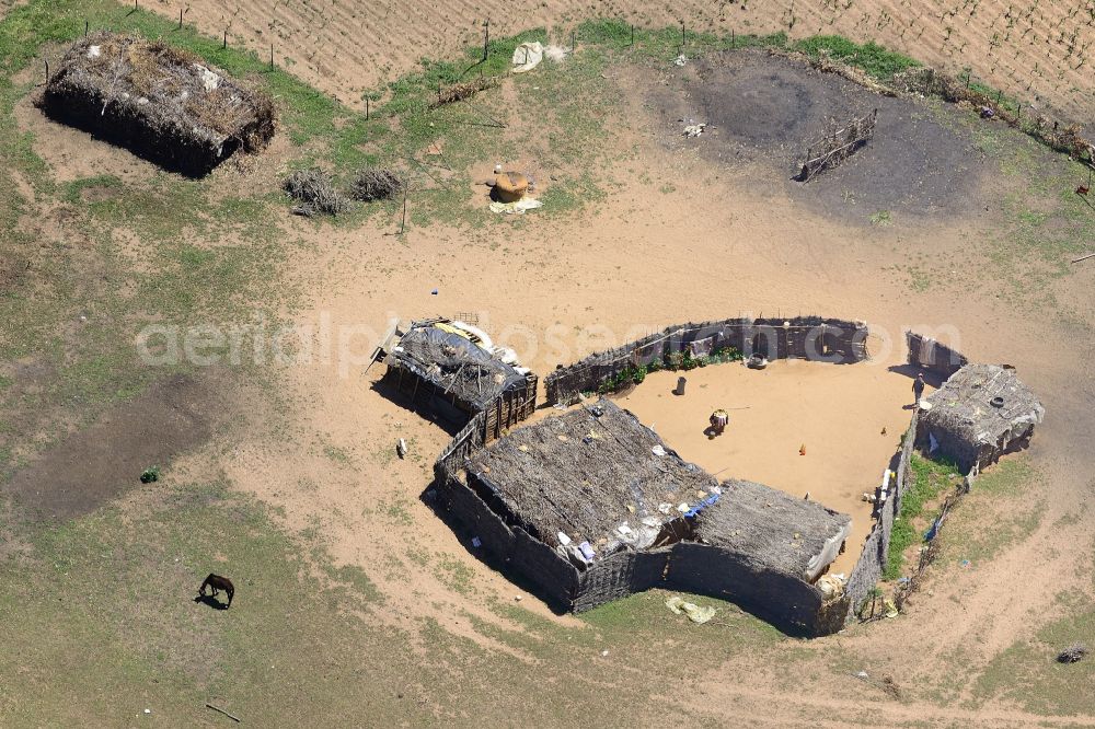 Sidi Allal el Bahraoui from above - Homestead and farm outbuildings on the edge of agricultural fields -Berber in Sidi Allal el Bahraoui in Rabat-Sale-Kenitra, Morocco