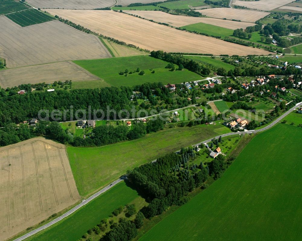 Bickenriede from above - Homestead and farm outbuildings on the edge of agricultural fields in Bickenriede in the state Thuringia, Germany