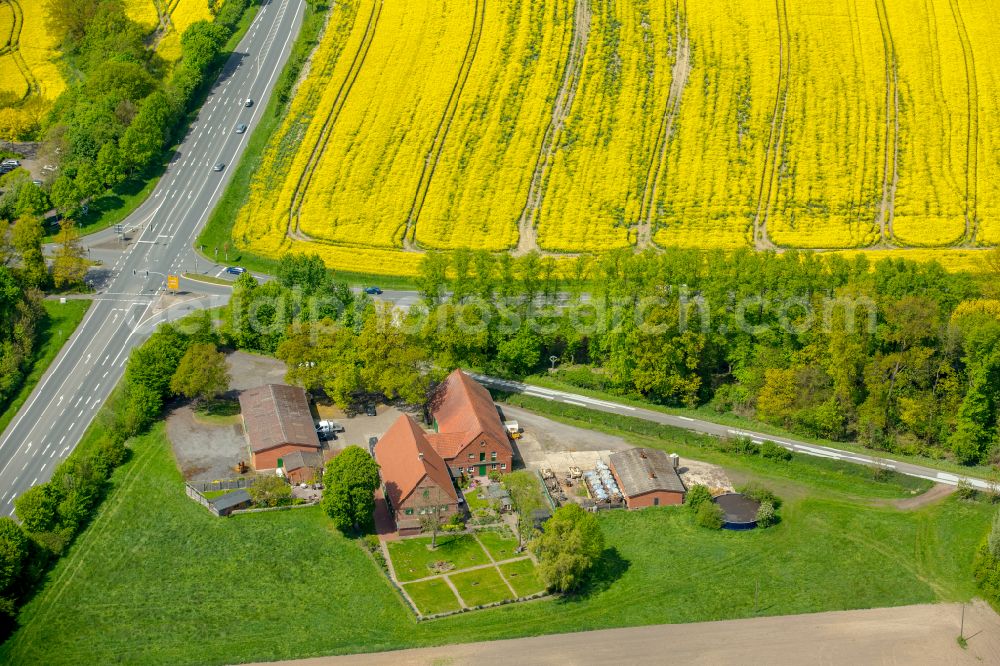 Aerial image Drensteinfurt - Homestead and farm outbuildings on the edge of agricultural fields in Drensteinfurt in the state North Rhine-Westphalia, Germany