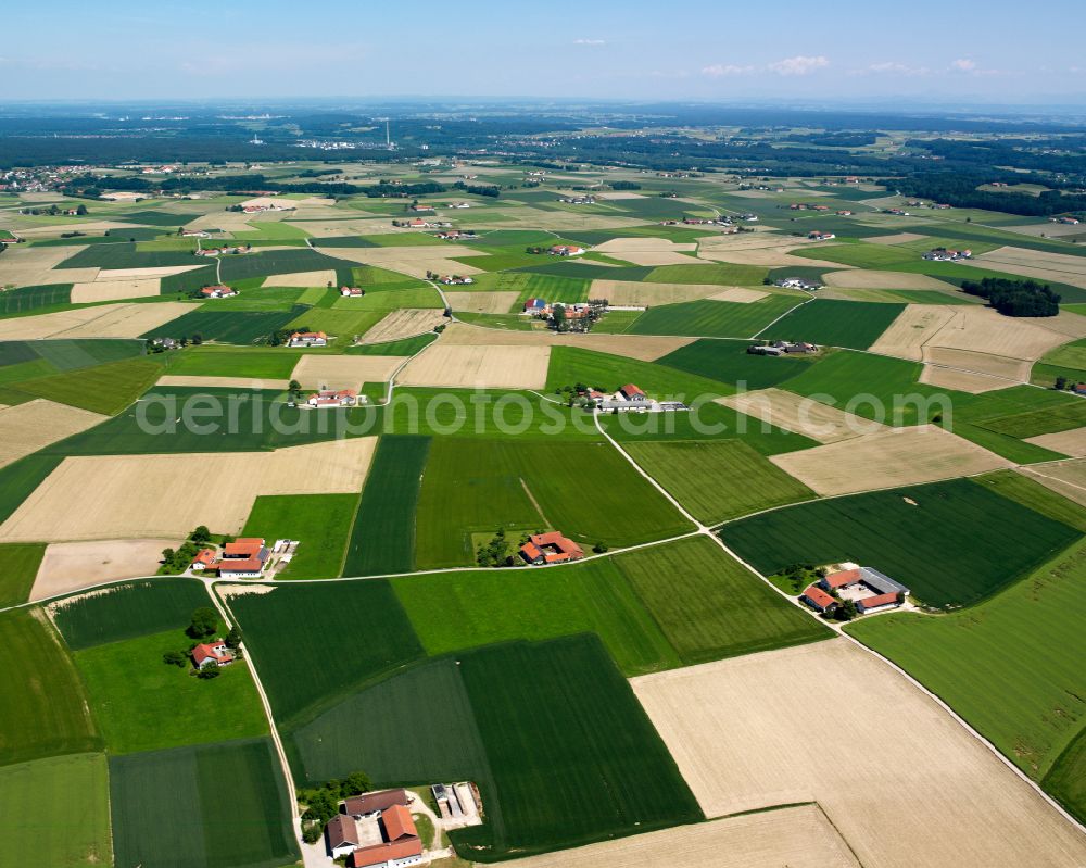 Aerial photograph Ficker - Homestead and farm outbuildings on the edge of agricultural fields in Ficker in the state Bavaria, Germany