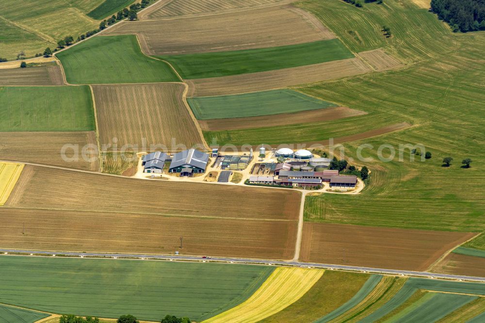 Aerial photograph Balgheim - Homestead and farm outbuildings on the edge of agricultural fields Hess Milchviehbetrieb in Balgheim in the state Baden-Wuerttemberg, Germany
