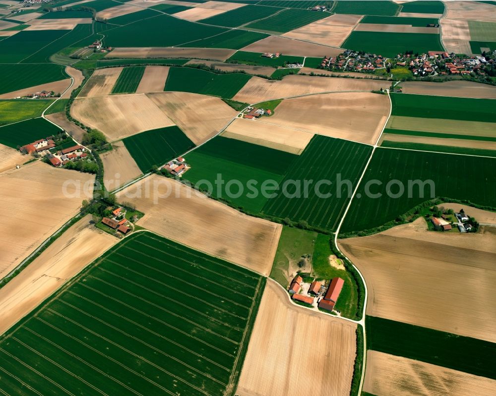 Aerial image Hierlbach - Homestead and farm outbuildings on the edge of agricultural fields in Hierlbach in the state Bavaria, Germany