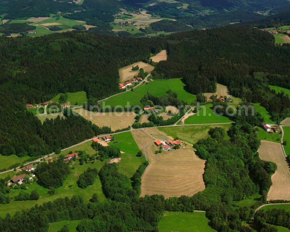 Hof from the bird's eye view: Homestead and farm outbuildings on the edge of agricultural fields in Hof in the state Bavaria, Germany