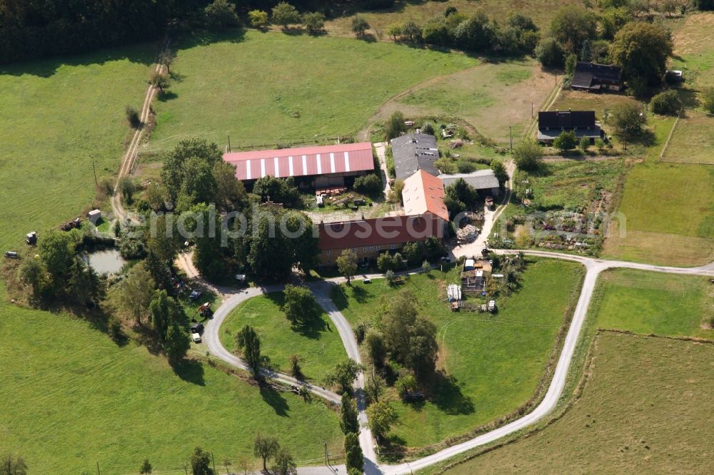 Königstein from above - Homestead of a farm Johanneshof at Ebenheit in Koenigstein in the state Saxony, Germany