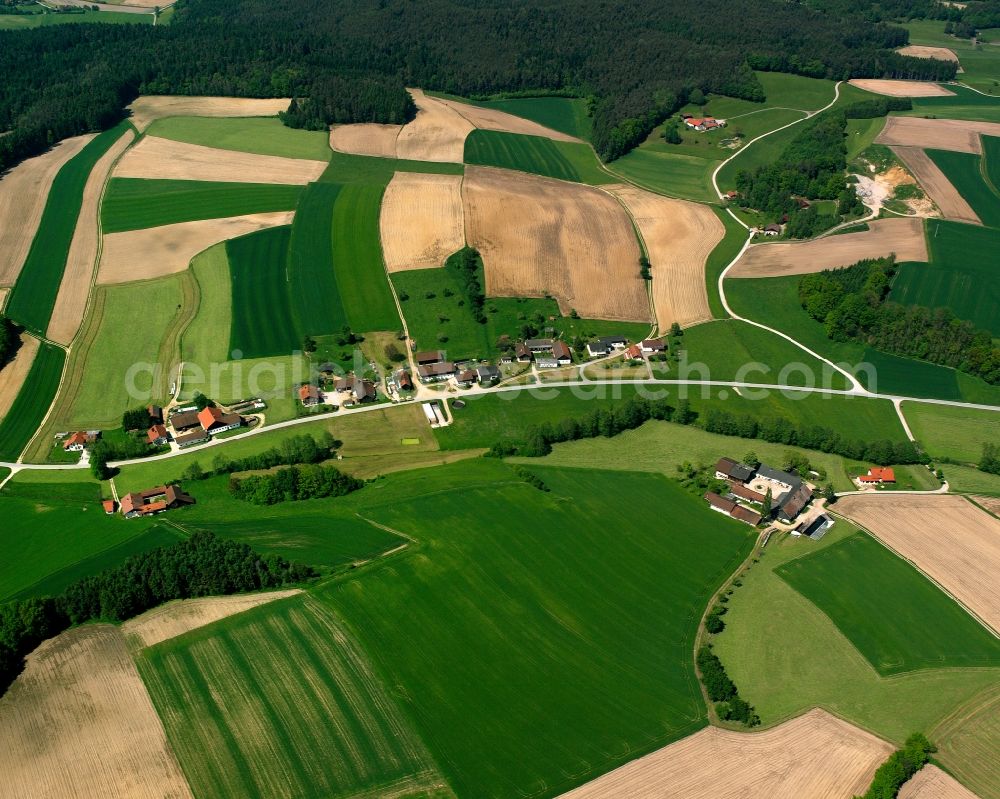 Aerial image Limbach - Homestead and farm outbuildings on the edge of agricultural fields in Limbach in the state Bavaria, Germany