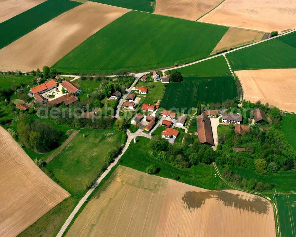 Aerial image Matting - Homestead and farm outbuildings on the edge of agricultural fields in Matting in the state Bavaria, Germany