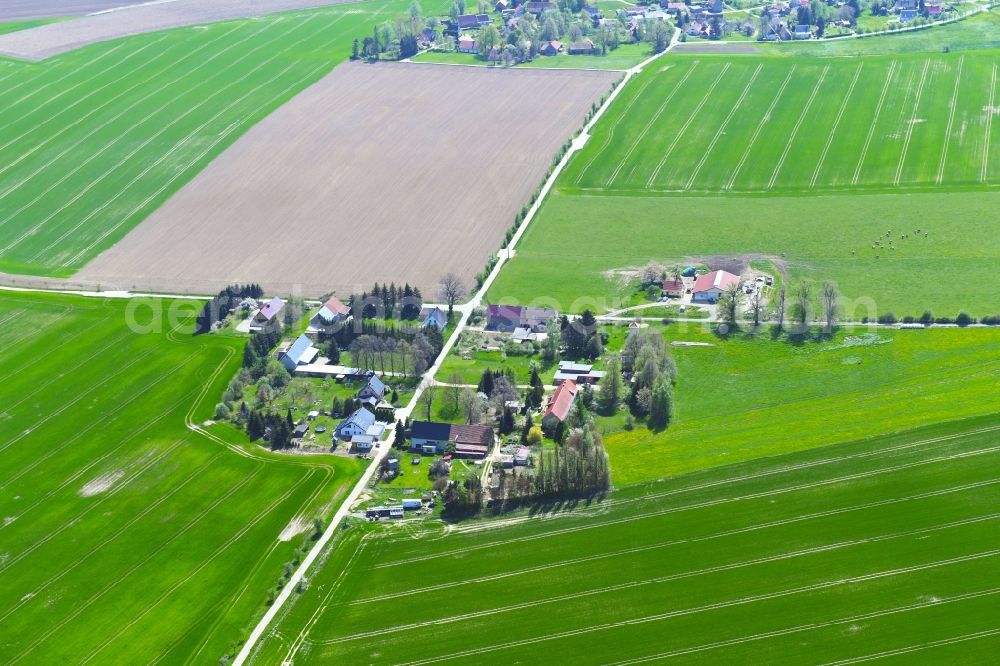 Mengelsdorf from the bird's eye view: Homestead and farm outbuildings on the edge of agricultural fields in Mengelsdorf in the state Saxony, Germany