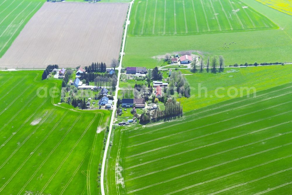 Aerial image Mengelsdorf - Homestead and farm outbuildings on the edge of agricultural fields in Mengelsdorf in the state Saxony, Germany