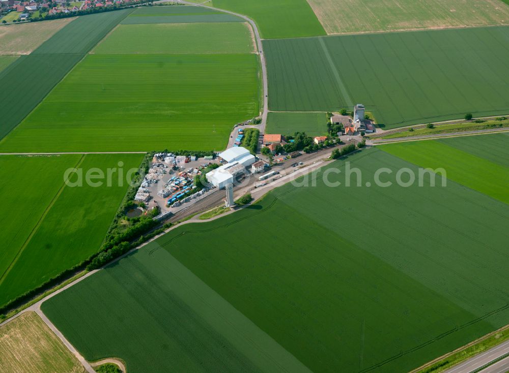 Morschheim from above - Homestead and farm outbuildings on the edge of agricultural fields in Morschheim in the state Rhineland-Palatinate, Germany