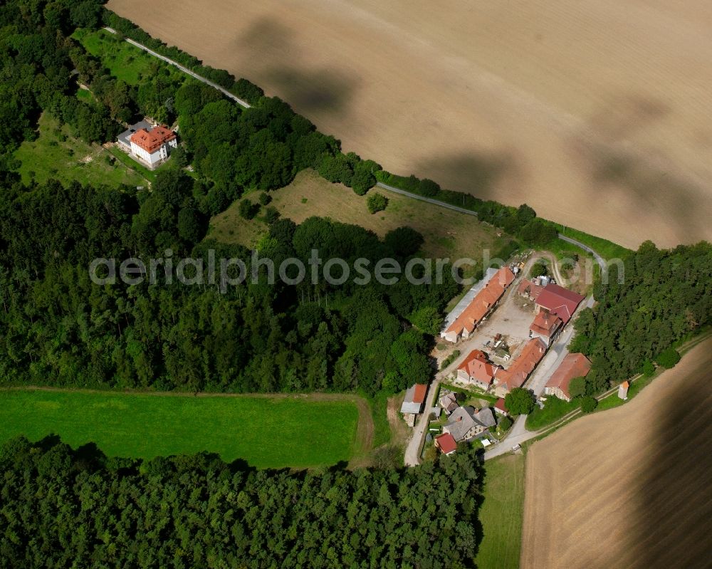 Schierschwende from the bird's eye view: Homestead and farm outbuildings on the edge of agricultural fields in Schierschwende in the state Thuringia, Germany