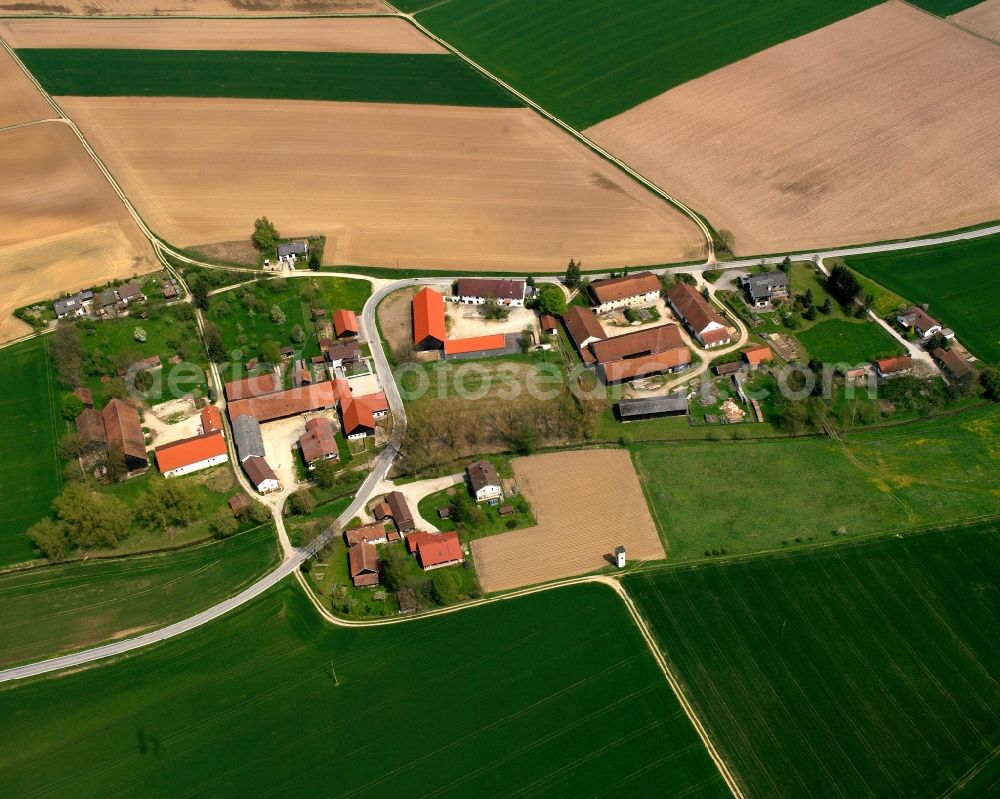 Aerial image Schnatting - Homestead and farm outbuildings on the edge of agricultural fields in Schnatting in the state Bavaria, Germany