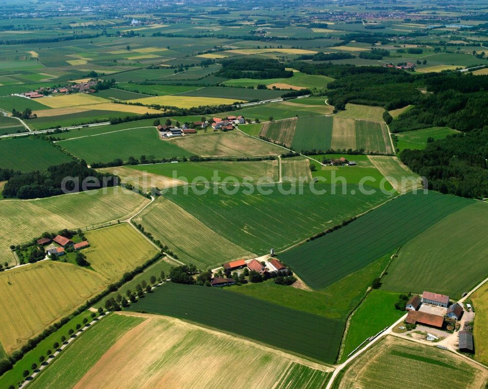 Trudendorf from above - Homestead and farm outbuildings on the edge of agricultural fields in Trudendorf in the state Bavaria, Germany