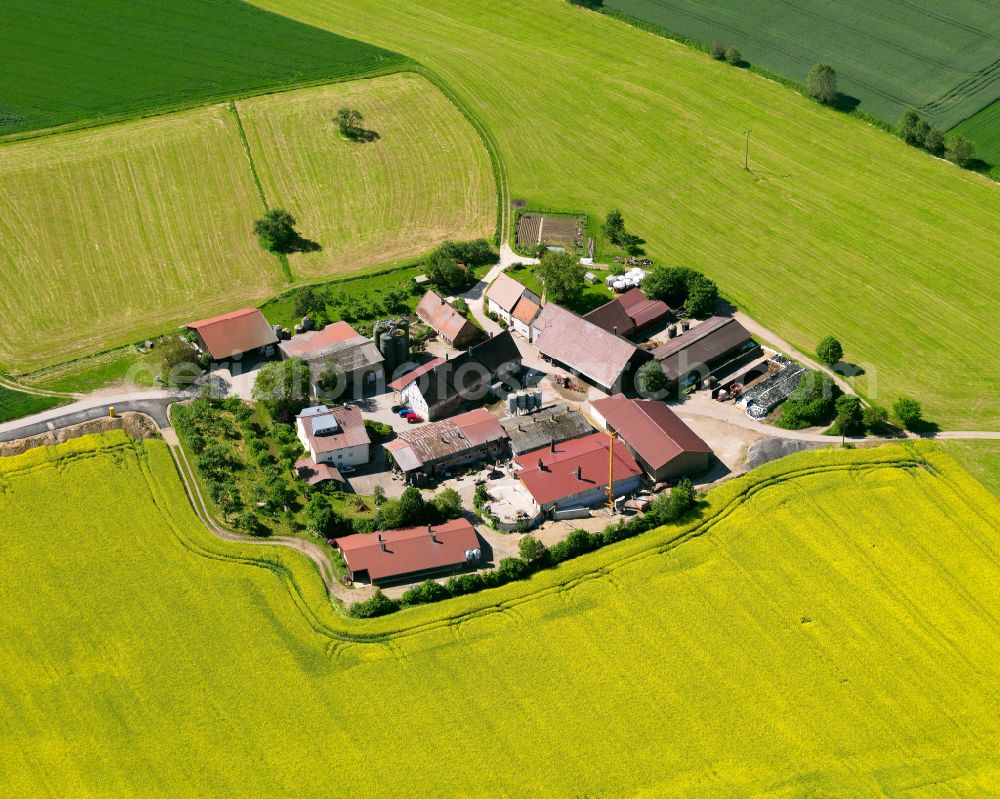 Aerial image Unterbuch - Homestead and farm outbuildings on the edge of agricultural fields in Unterbuch in the state Baden-Wuerttemberg, Germany