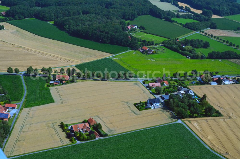 Versmold from above - Homestead and farm outbuildings on the edge of agricultural fields on street Ostkamp in Versmold in the state North Rhine-Westphalia, Germany