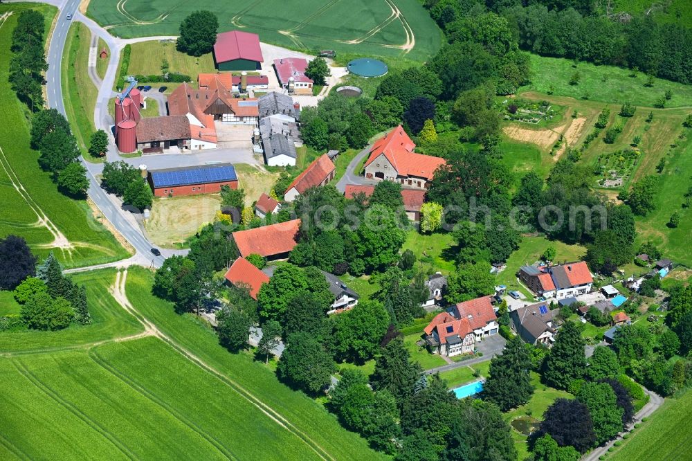 Aerial image Wentorf - Homestead and farm outbuildings on the edge of agricultural fields in Wentorf in the state North Rhine-Westphalia, Germany