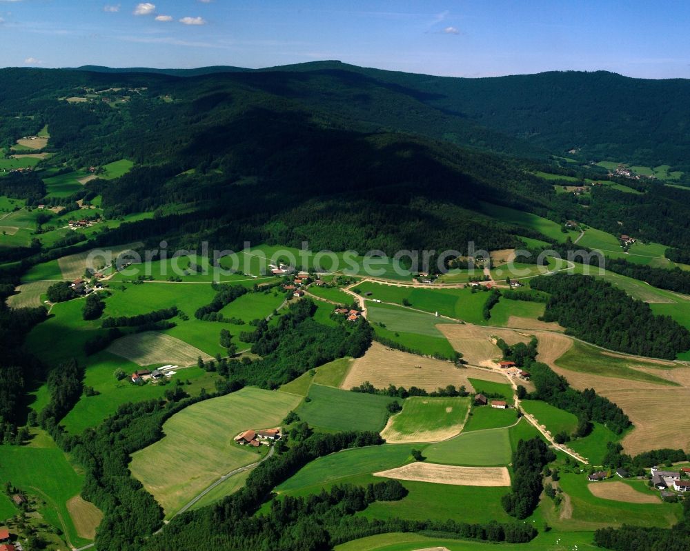 Wimpassing from above - Homestead and farm outbuildings on the edge of agricultural fields in Wimpassing in the state Bavaria, Germany