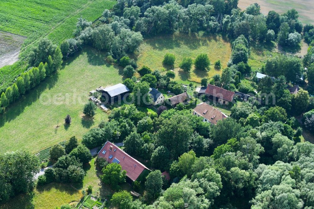 Ackermannshof from the bird's eye view: Homestead of a farm in Ackermannshof in the state Brandenburg, Germany