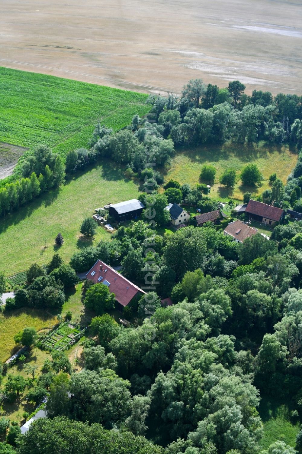 Ackermannshof from above - Homestead of a farm in Ackermannshof in the state Brandenburg, Germany