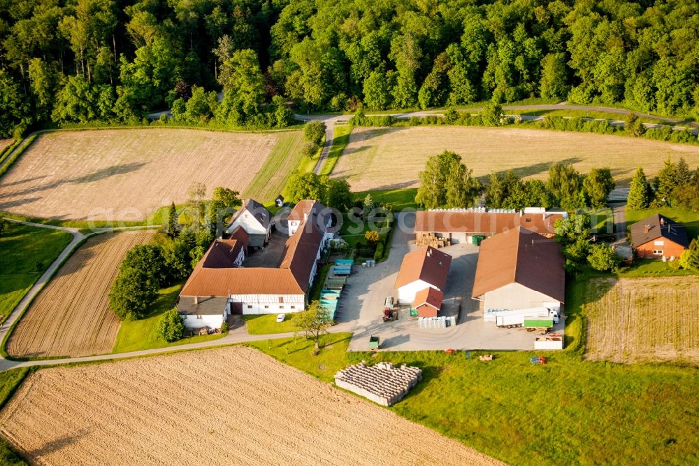 Karlsruhe from the bird's eye view: Homestead of a farm E - Corn GmbH in Karlsruhe in the state Baden-Wuerttemberg, Germany