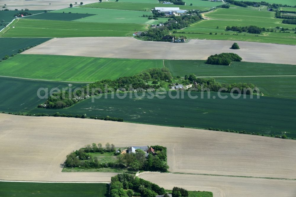 Aerial image Aakirkeby - Farm on the edge of cultivated fields in Aakirkeby Bornholm Island in Region Hovedstaden, Denmark