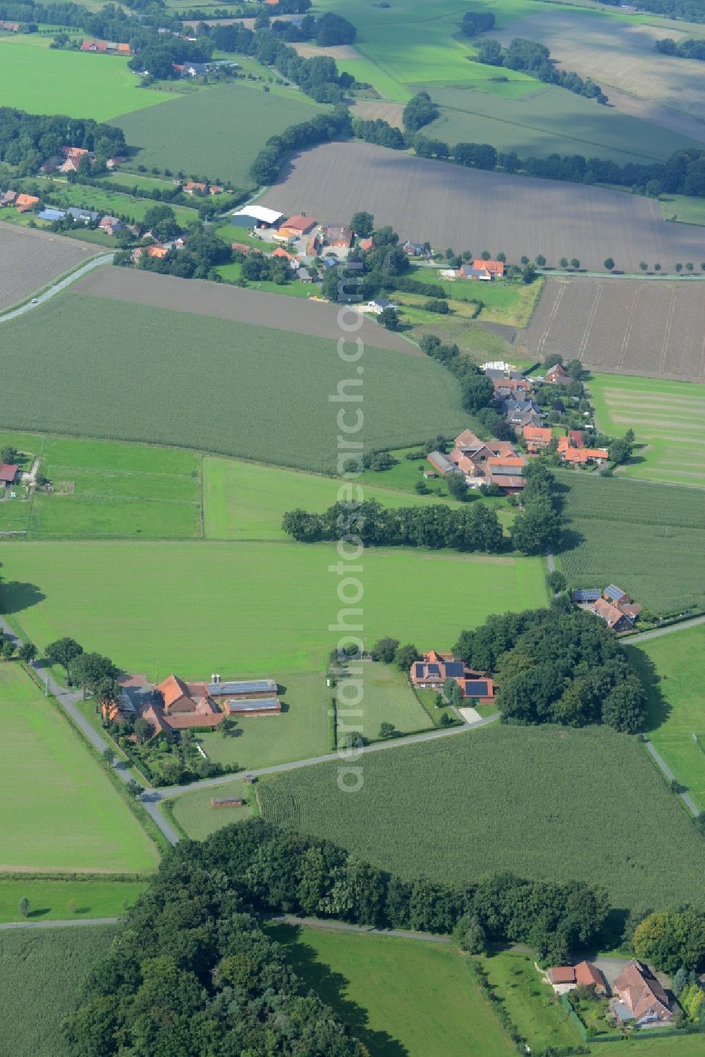 Alfhausen from above - Farm on the edge of cultivated fields in Alfhausen in the state Lower Saxony