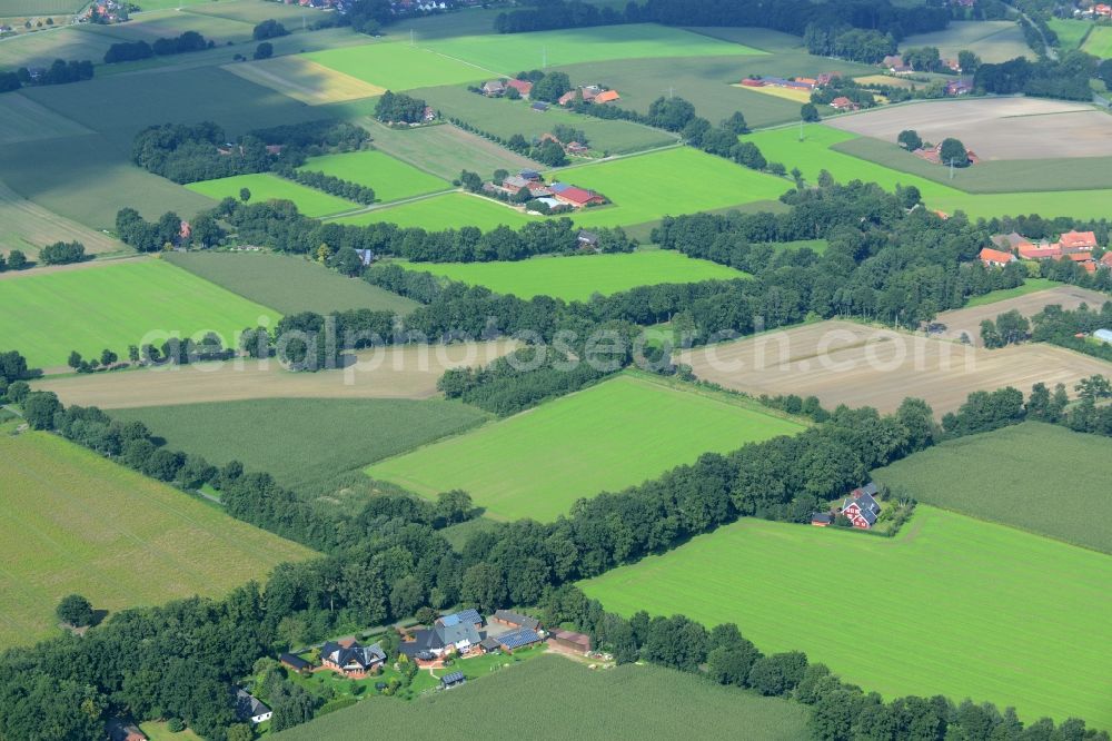 Alfhausen from above - Farm on the edge of cultivated fields in Alfhausen in the state Lower Saxony