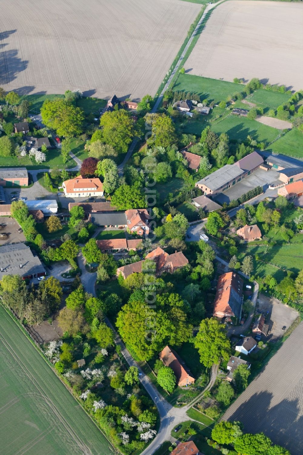 Hambrock from the bird's eye view: Farm on the edge of cultivated fields in Hambrock in the state Lower Saxony, Germany