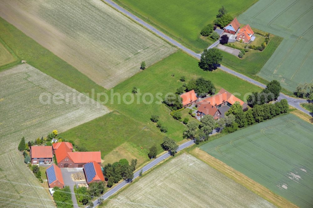 Herzebrock-Clarholz from above - Farm on the edge of cultivated fields in Herzebrock-Clarholz in the state North Rhine-Westphalia