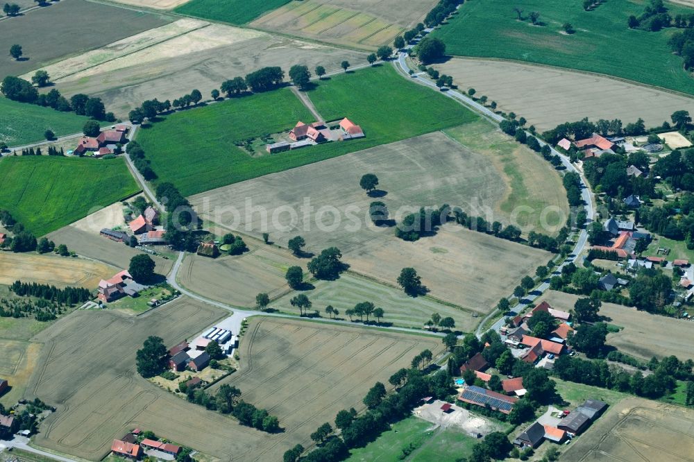 Aerial image Lichtenmoor - Farm on the edge of cultivated fields in Lichtenmoor in the state Lower Saxony, Germany