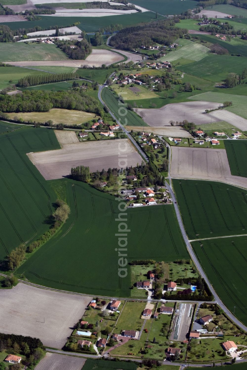 Poitou-Charentes from above - Farm on the edge of cultivated fields in Poitou-Charentes in Aquitaine Limousin Poitou-Charentes, France