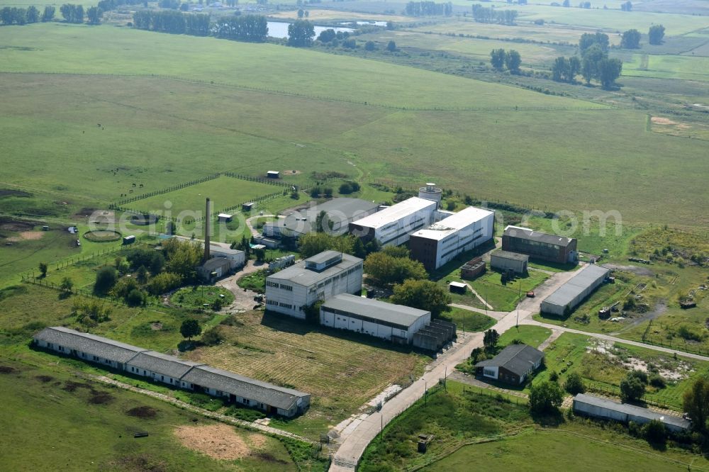 Teufelshof from above - Farm on the edge of cultivated fields in Teufelshof in the state Brandenburg