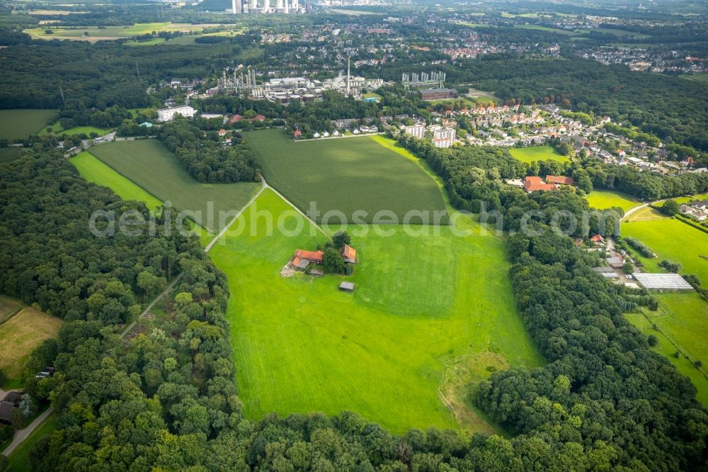 Gladbeck from the bird's eye view: Homestead of a farm on Stadtrand auf of Schanzenheide in Gladbeck in the state North Rhine-Westphalia, Germany