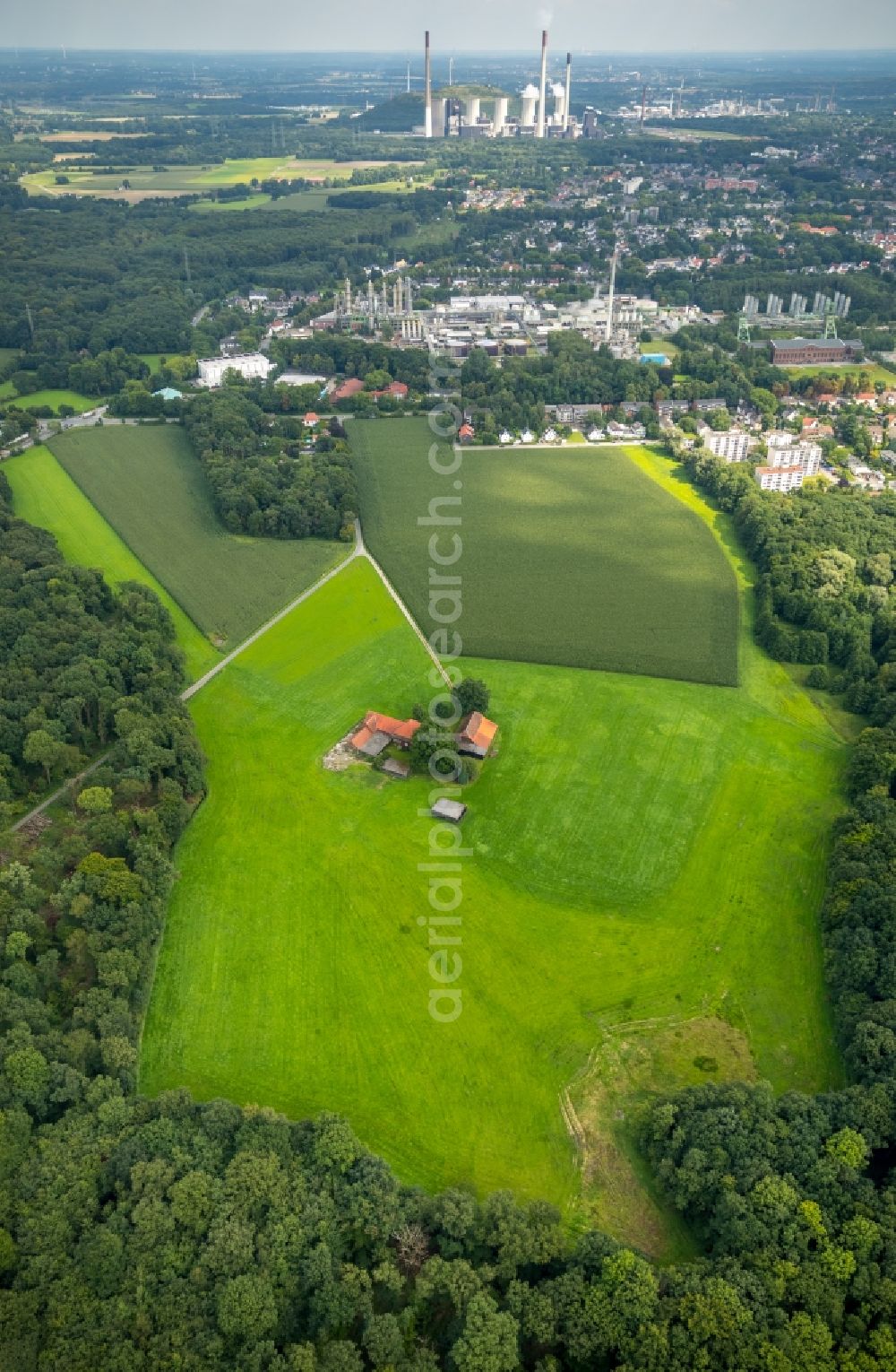 Aerial image Gladbeck - Homestead of a farm on Stadtrand auf of Schanzenheide in Gladbeck in the state North Rhine-Westphalia, Germany