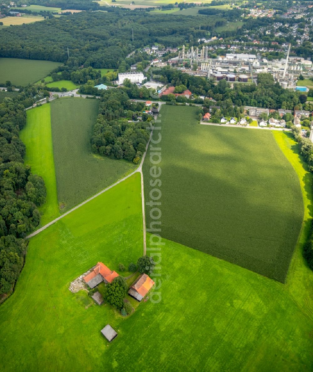 Gladbeck from above - Homestead of a farm on Stadtrand auf of Schanzenheide in Gladbeck in the state North Rhine-Westphalia, Germany