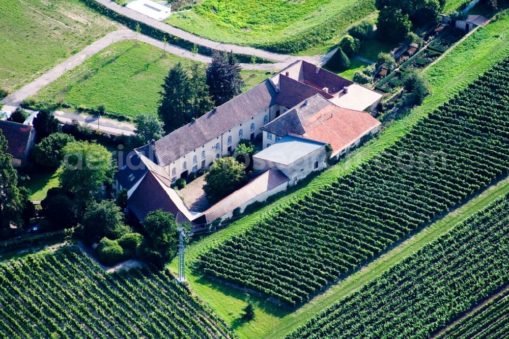 Aerial photograph Großkarlbach - Former mill on the edge of cultivated fields in Grosskarlbach in the state Rhineland-Palatinate