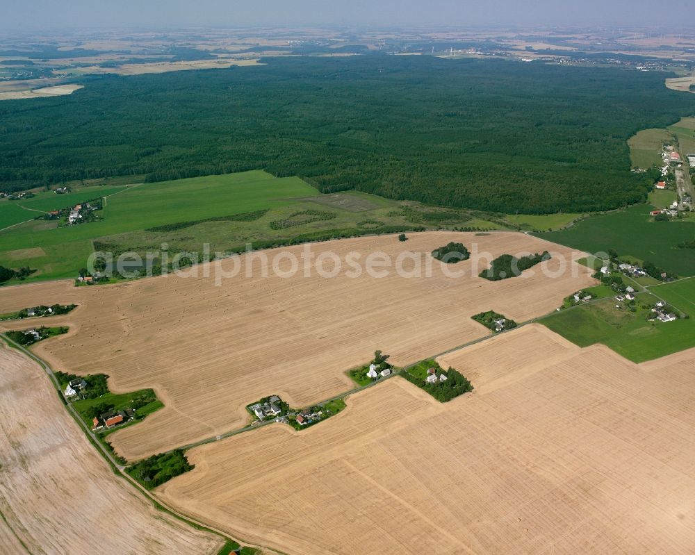 Reichenbach from the bird's eye view: Homesteads and farm outbuildings on the edge of agricultural fields Am Rand in Reichenbach in the state Saxony, Germany