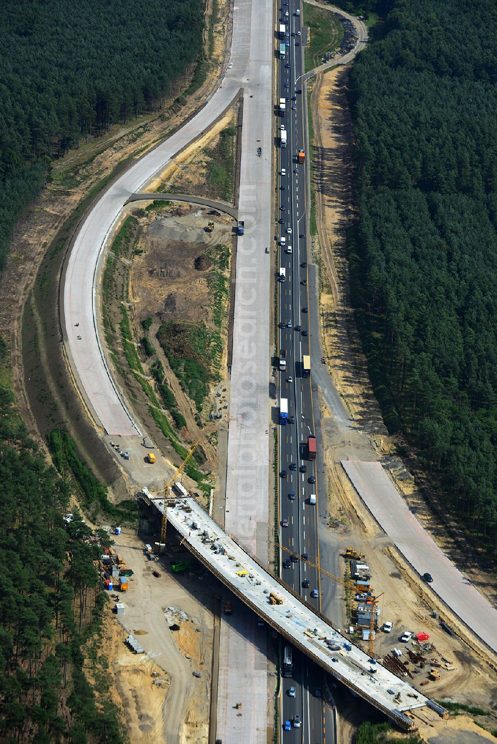 Aerial image Groß Ziethen - Construction site of the junction Havelland at the motorway A10 and A24 in the state Brandenburg