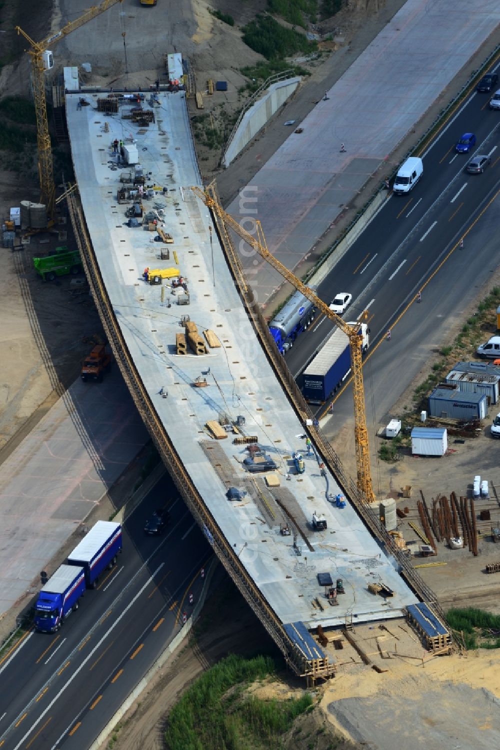 Groß Ziethen from the bird's eye view: Construction site of the junction Havelland at the motorway A10 and A24 in the state Brandenburg