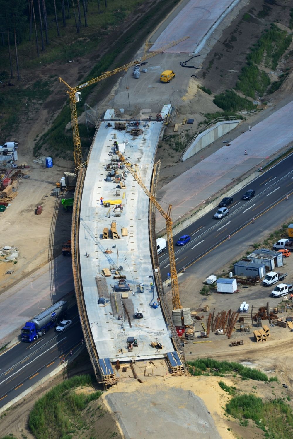 Aerial image Groß Ziethen - Construction site of the junction Havelland at the motorway A10 and A24 in the state Brandenburg