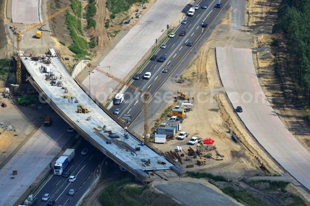 Groß Ziethen from above - Construction site of the junction Havelland at the motorway A10 and A24 in the state Brandenburg