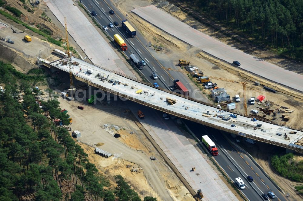 Groß Ziethen from the bird's eye view: Construction site of the junction Havelland at the motorway A10 and A24 in the state Brandenburg