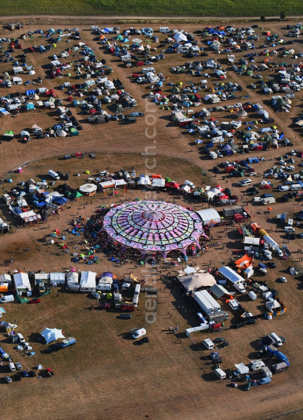 Aerial image Stölln - Participants in the Antaris Projekt music festival on  the event concert area on