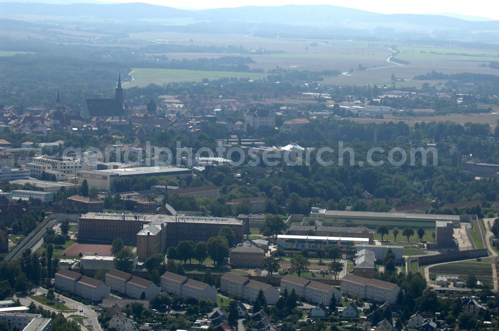 Bautzen from above - Prison grounds and high security fence Prison in Bautzen in the state Saxony, Germany