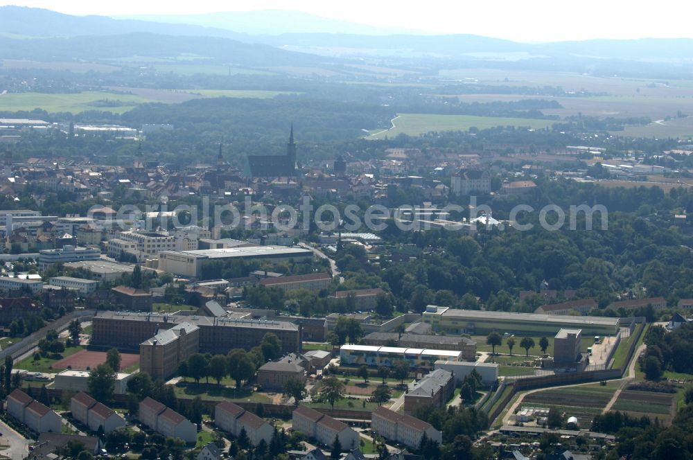 Bautzen from the bird's eye view: Prison grounds and high security fence Prison in Bautzen in the state Saxony, Germany