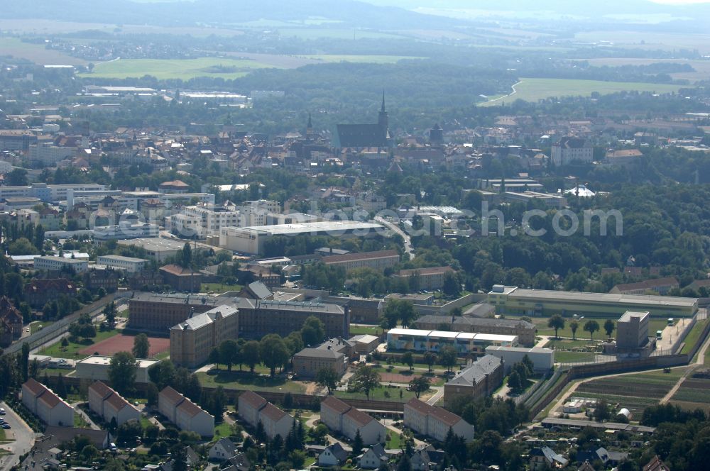 Aerial image Bautzen - Prison grounds and high security fence Prison in Bautzen in the state Saxony, Germany